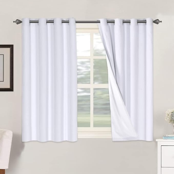 H.VERSAILTEX Linen Blackout Curtains 45 Inches Long 100% Blackout Thermal