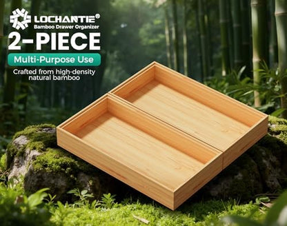 Bamboo Kitchen Drawer Organizer Boxes 12" x 6" Stackable Wooden Organizers