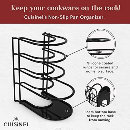 Cuisinel Pan Organizer for Cast Iron, Silicone-Coated 12" Skillet Rack