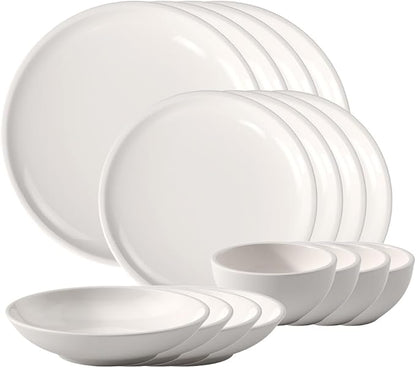 Villeroy & Boch Artesano Original 16-Piece Dinnerware Set, Service for 4, Dinner and Salad Plates, Pasta and Rice Bowls, Premium Porcelain, Made in Germany, Microwave and Dishwasher Safe, Creamy White