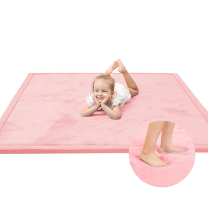 Baby Play Mat for Floor,1.3" Thick Memory foam Tummy Time Mat,79"×158“ Extra Large Soft Coral Velvet Nursery Rug,Non Slip Safe for Crawling,Toddlers,Infants,kids,Tatami Style for Living Room(Pink)
