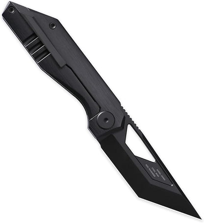 Knife Shimo Folding Knife,2.56" M390 Stonewashed Pocket Knife,3.86" Titanium Handle Frame Lock Thumb Hole & Front Flipper Knife,Small EDC Knife for Outdoor Camping Black