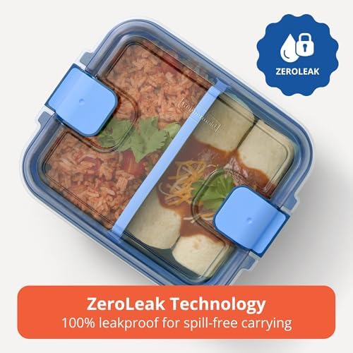 Rubbermaid Pack & Go 1.35L Divided Rectangle Microwaveable Containers, 2-Pack, 100% Leakproof Meal Prep Containers, Dishwasher-Safe and Microwave-Safe