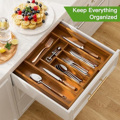 Pipishell Bamboo Expandable Silverware Drawer Organizer, Brown, Medium