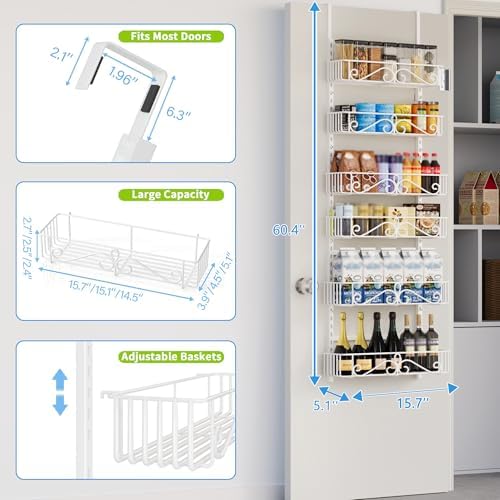 6-Tier Over Door Pantry Rack, Heavy Duty Storage Shelf for Laundry