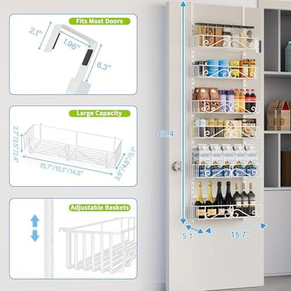 6-Tier Over Door Pantry Rack, Heavy Duty Storage Shelf for Laundry