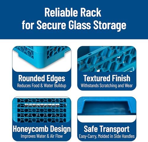 Carlisle FoodService Products RG25-414 OptiClean 25 Compartment Glass Rack with 4 Extenders, 3-1/2" Compartments, Blue (Pack of 2)