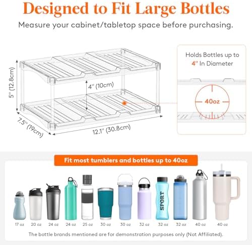 Lifewit Stackable Water Bottle Organizer, Clear Tumbler Holder for Cabinet