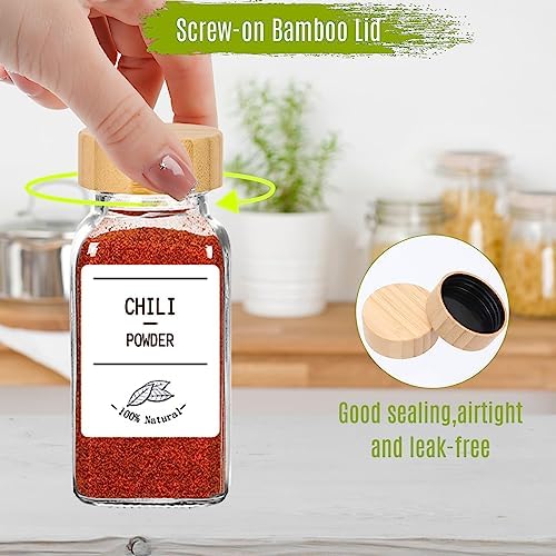 16 Pack 6 oz Glass Spice Jars with Bamboo Lids and Spice Labels
