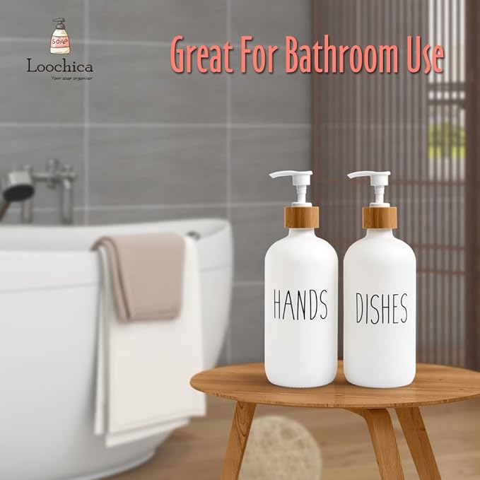 LOOCHICA 2 Pack White Glass Soap Dispenser Set