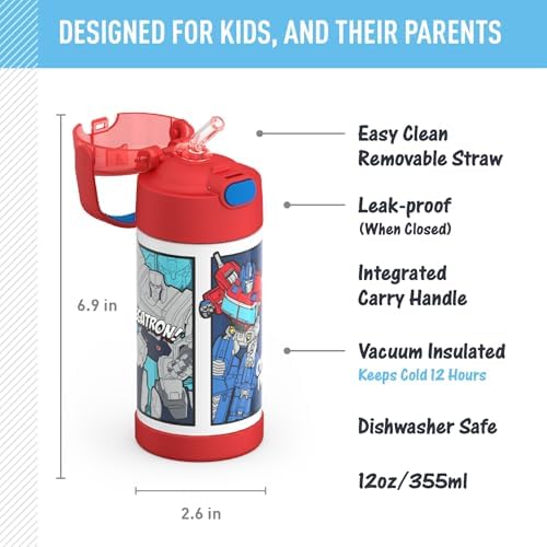 THERMOS FUNTAINER Water Bottle with Straw, Transformers, 12 Ounces (Pack of 6)