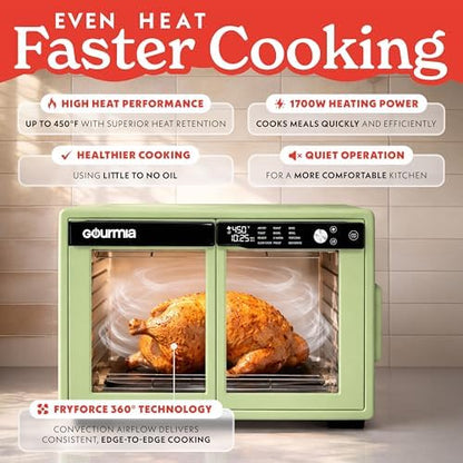Gourmia Toaster Oven - 9-Slice Capacity, Digital Display, Green