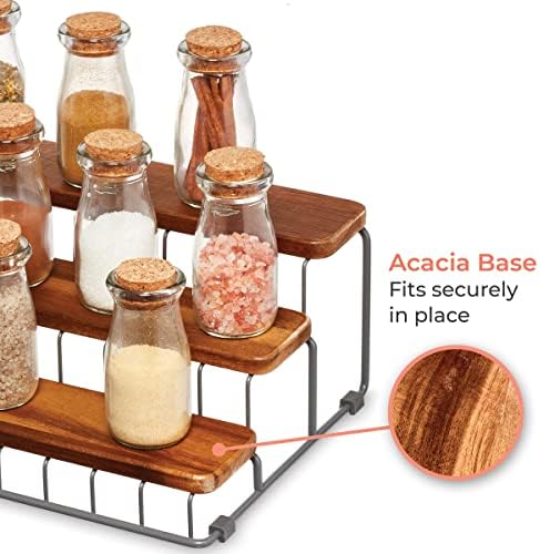 iDesign Ria Safford Collection Acacia Wood and Wire Three Organizer, 12" x 8.5" x 5", 3 Tier Spice Rack