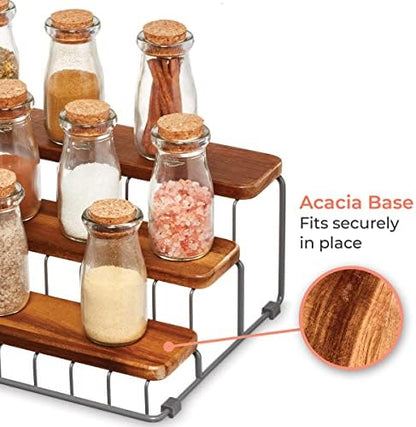 iDesign Ria Safford Collection Acacia Wood and Wire Three Organizer, 12" x 8.5" x 5", 3 Tier Spice Rack