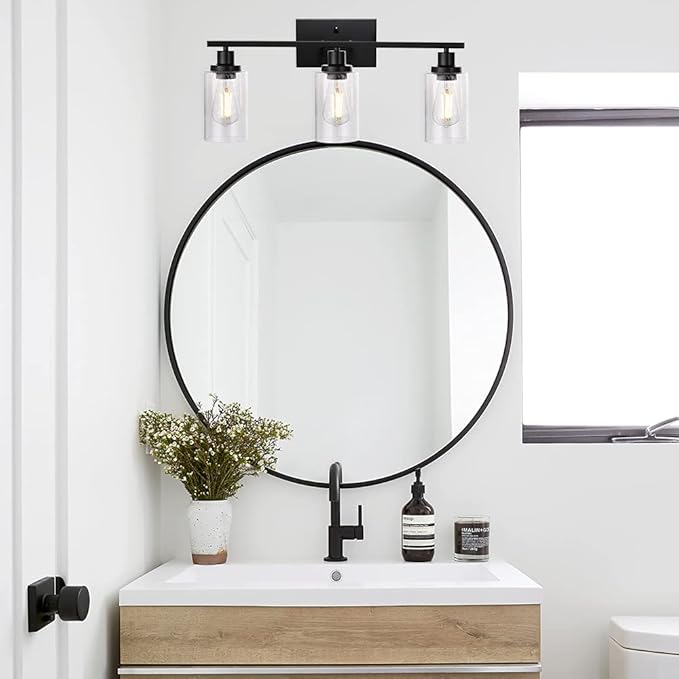 WINSHEN Wall Sconce Lighting 3-Light Matte Black Bathroom Vanity Light Fixtures