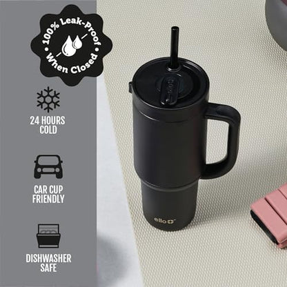 Ello Oasis 40oz Insulated Stainless Steel Tumbler with Straw, Black
