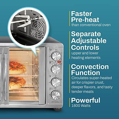 Elite Gourmet ETO4510MX French Door Convection Oven 47.5Qt, Stainless Steel