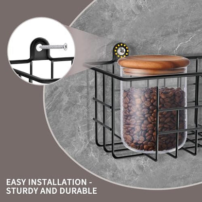 Wall Mounted Spice Rack Organizer, 2 Pack, Black
