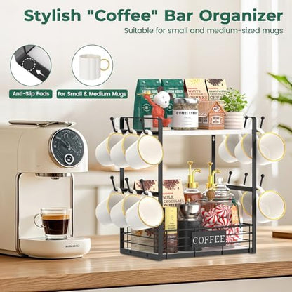 EsLuker.ly Coffee Mug Cup Holder Tree Bar Station Organizer, 2 Tier White