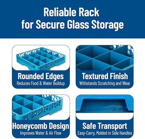 Carlisle FoodService Products RG1614 OptiClean 16 Compartment Glass Rack, 4.45" Compartments, Blue (Pack of 6)