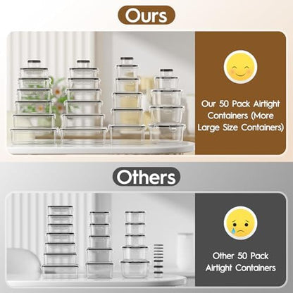 KEMETHY Large 50 PCS Food Storage Containers with Airtight Lids, BPA-Free