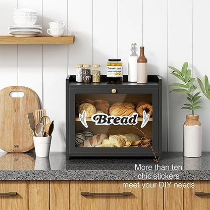 Goozii Bread Box for Kitchen Countertop, 2 Tier Large Breadbox Modern Black