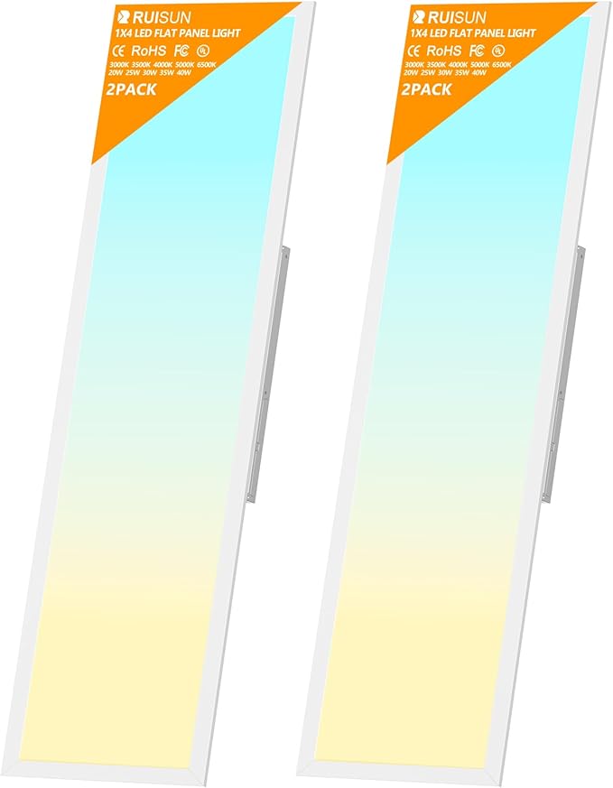 2 Pack 1x4 LED Flat Panel Light Drop Ceiling Office Fixture, Surface Mount Drop