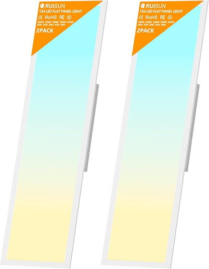 2 Pack 1x4 LED Flat Panel Light Drop Ceiling Office Fixture, Surface Mount Drop