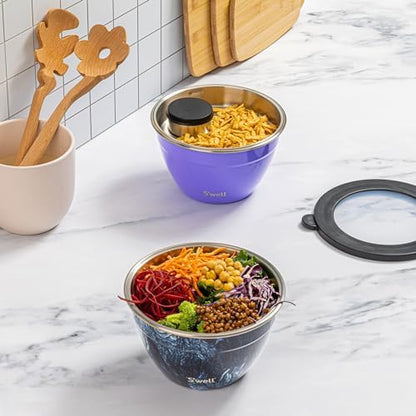 S'well Stainless Steel Salad Bowl Kit 64oz, Hillside Lavender, Comes with 2oz Mini Canister and Removable Tray for Organization, Leakproof, Easy to Clean, Dishwasher Safe (Pack of 8)