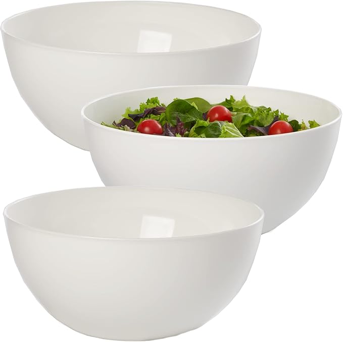 US Acrylic Vista White Plastic Salad and Serving 10-inch Bowls | set of 3 | Reusable, BPA-free, Made in the USA | 135 oz. capacity