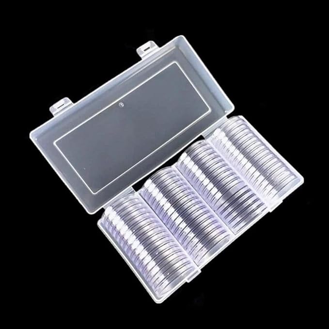 60Pcs 40mm Coin Capsules with Plastic Storage Box Organizer Collection Case