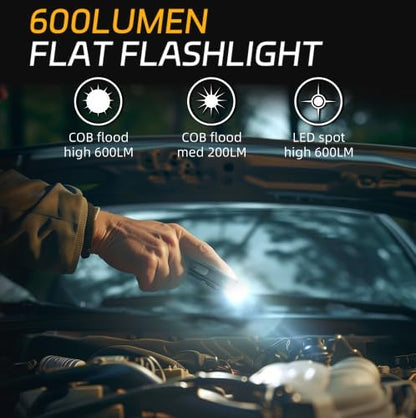 lexall 2 Pack Rechargeable Work Light, 600 Lumens Portable LED Flashlight, Magnetic COB Flat Task Light with Pocket Clip, 3 Modes, Pocket Pen Inspection Light for Repairing, Camping, Hiking, Emergency