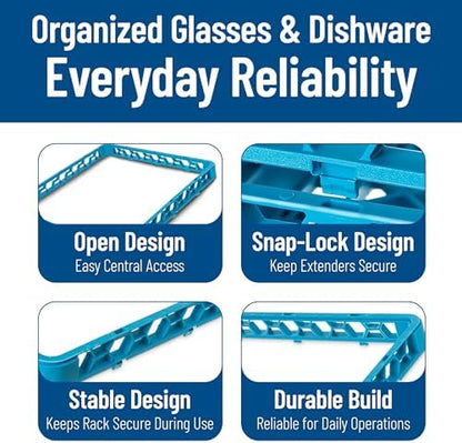 Carlisle FoodService Products OptiClean Open Glass Rack Extender for Commercial Kitchens and Restaurants – 19.75" x 19.75" x 1.75" Dishwasher Glass Rack Extender – Honeycomb Design, Blue, (Pack of 6)