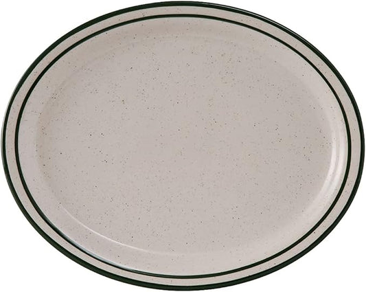 Tuxton China TES-014 Platter, 13-1/4" x 10-1/2", Oval, Narrow Rim, Microwave and Dishwasher Safe, Oven Proof, Fully Vitrified, Ceramic, Emerald, Pack of 12