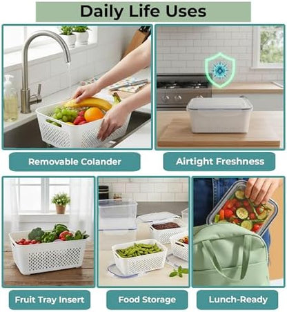 5 Pack Large Fruit Storage Containers for Fridge with Removable Colander