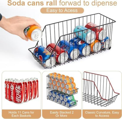 6 Pack Can Storage Organizer for Pantry, Stackble Lengthen Can Holder Rack，Max Can Dispensers & Canned Goods Organizer Baskets For Various Soup Soda Canned Food Drinks, Hold More 66 Cans, Black