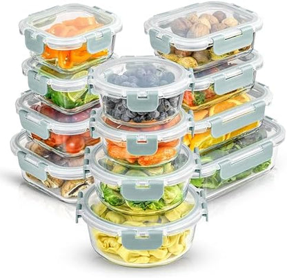 JoyJolt 24pc Borosilicate Glass Storage Containers with Lids | 12 Airtight/Freezer Safe Food Storage Containers for Pantry and Kitchen | Meal Prep Container for Lunch | Glass Tupperware Set