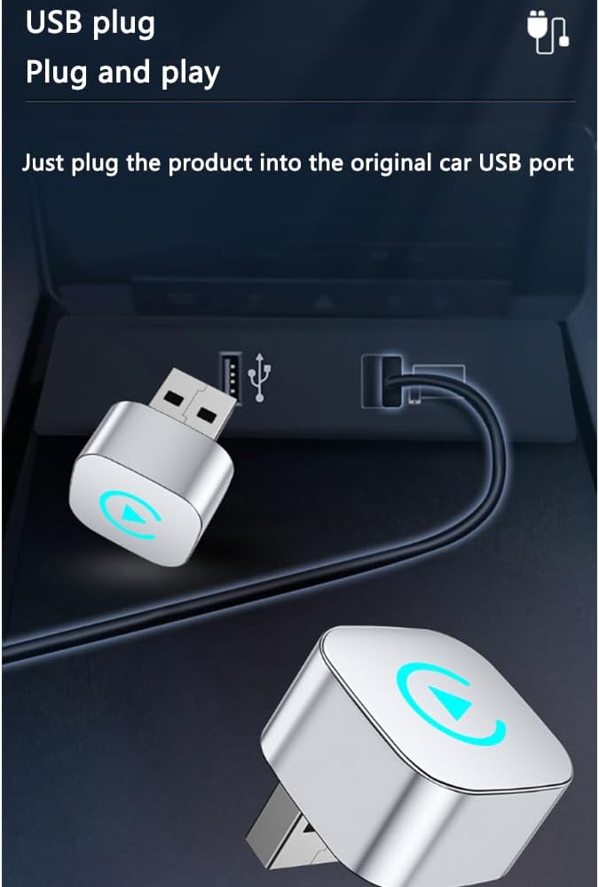 Car Wireless CarPlay Adapter for Nissan Rogue 2018 2019 2020 2021 2022 2023 2024 2-in-1 Support Apple CarPlay and Android Auto Mini USB Design Fast Connection Plug and Play,Silver