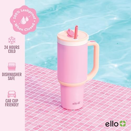 Ello Oasis 40oz Insulated Stainless Steel Tumbler with Straw, Sunrise Glow