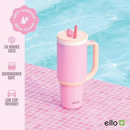 Ello Oasis 40oz Insulated Stainless Steel Tumbler with Straw, Sunrise Glow