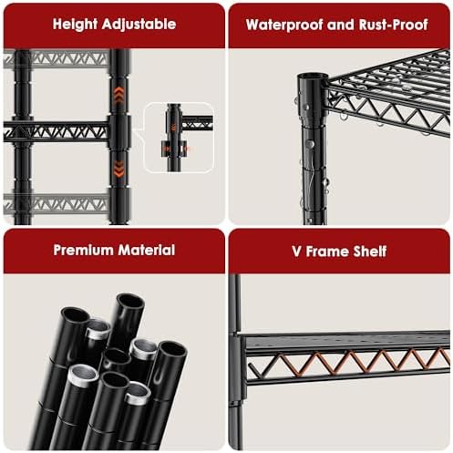 Simple Deluxe 5-Tier Heavy Duty Adjustable Shelf with Wheels, 23.23”W x 13.39”D x 59.45”H,Metal Storage Rack, Easy Tool-Free Assembly for Garage, Warehouse, Basement, Laundry, Black