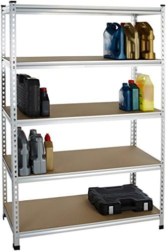Amazon Basics 5-Tier Medium Duty Garage Shelving Unit, Sturdy Adjustable Storage Shelves, Easy to Assemble, 48" x 18" x 72", Aluminum