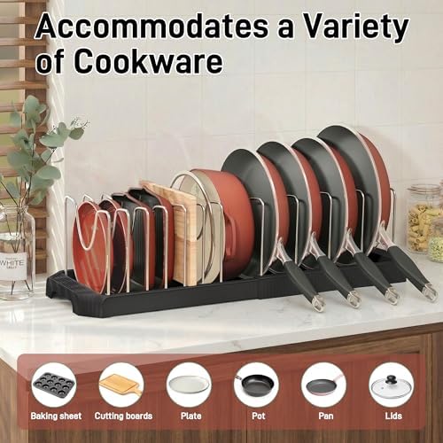 Expandable Pan Organizers Inside Cabinet with 12 Dividers Black