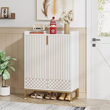Tribesigns Shoe Cabinet with Doors, 5 Tiers Shoe Storage Cabinet for Entryway, 25 Pairs Wooden Shoe Cabinets, Modern Shoe Organizer Storage for Living Room, Bedroom, Hallway, Closet, White