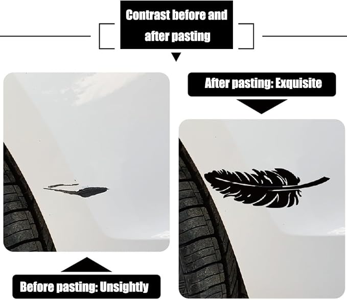 Ouliget Car Stickers Feathers Cover Scratches,Scratch Repair Decoration Vinyl Decals,Car Decoration Mirror Sticker Laptop Wall Decal,White