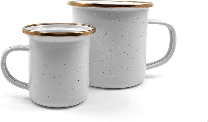 Barebones 5-Ounce Enamel Espresso Cup Set of 2 - Small Coffee Mug and Tea Cup - Stainless Steel Rim Camping Mug for Indoor and Outdoor Use (Eggshell)