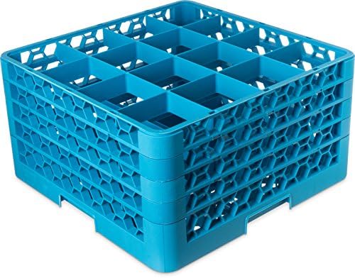 Carlisle FoodService Products Opticlean Glass Rack 16 Compartments with 4 Extenders for Kitchens and Restaurants, Plastic, 19.875 x 19.875 x 10.5 Inches, Carlisle Blue, (Pack of 2)