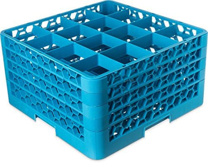 Carlisle FoodService Products Opticlean Glass Rack 16 Compartments with 4 Extenders for Kitchens and Restaurants, Plastic, 19.875 x 19.875 x 10.5 Inches, Carlisle Blue, (Pack of 2)