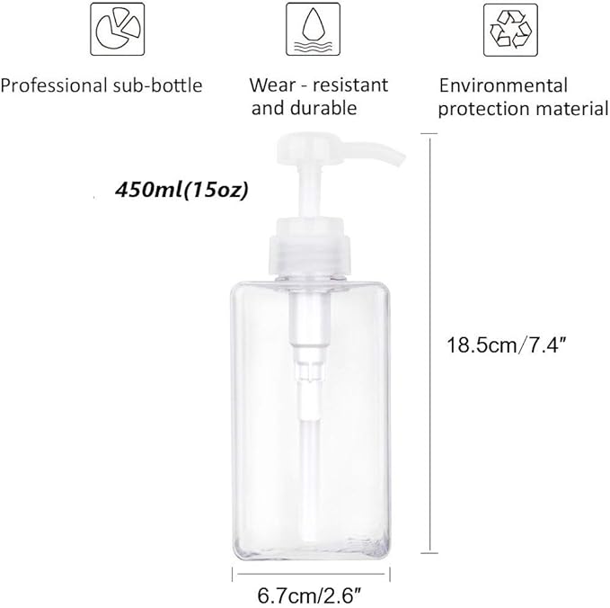 Pump Bottle, Refillable Plastic Empty Lotion Soap Dispenser Liquid Container