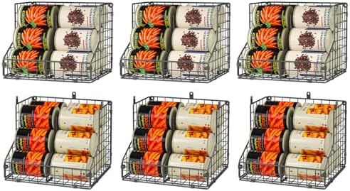 JKsmart 6 Pack Stackable Can Organizer for Pantry with Adjustable Dividers, Soda Can Organizer, Can Storage Dispenser Holds up to 84 Cans, Metal Wire Baskets Can Holder for Kitchen Cabinet Pantry